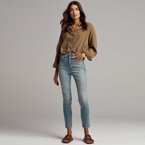 Rowan Joan Lounge Wear Top Umber Brown Button Front Shirt Size S Cotton Relaxed